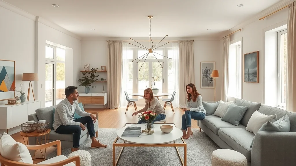 Elegant open-concept living space with harmonious neutral color palette and seamless flow for creating a cohesive home design scheme