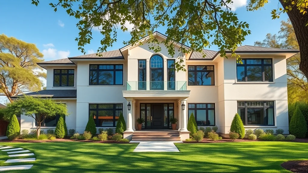 custom home builder Kirkwood MO luxury home in upscale neighborhood, modern architecture with manicured landscaping and large windows