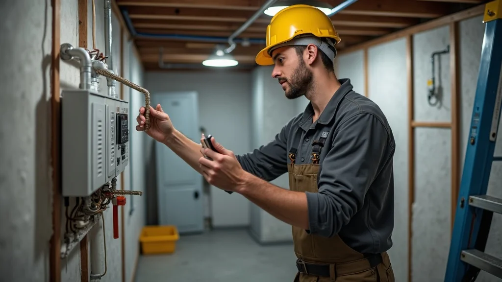 plumbing and electrical home remodel - Technician working on upgrades with neat tools and wiring
