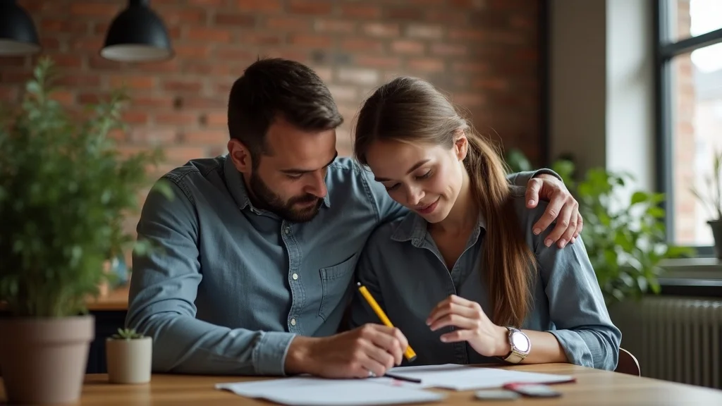 home renovation checklist - Contractor and homeowner assessing living space with renovation plans and samples